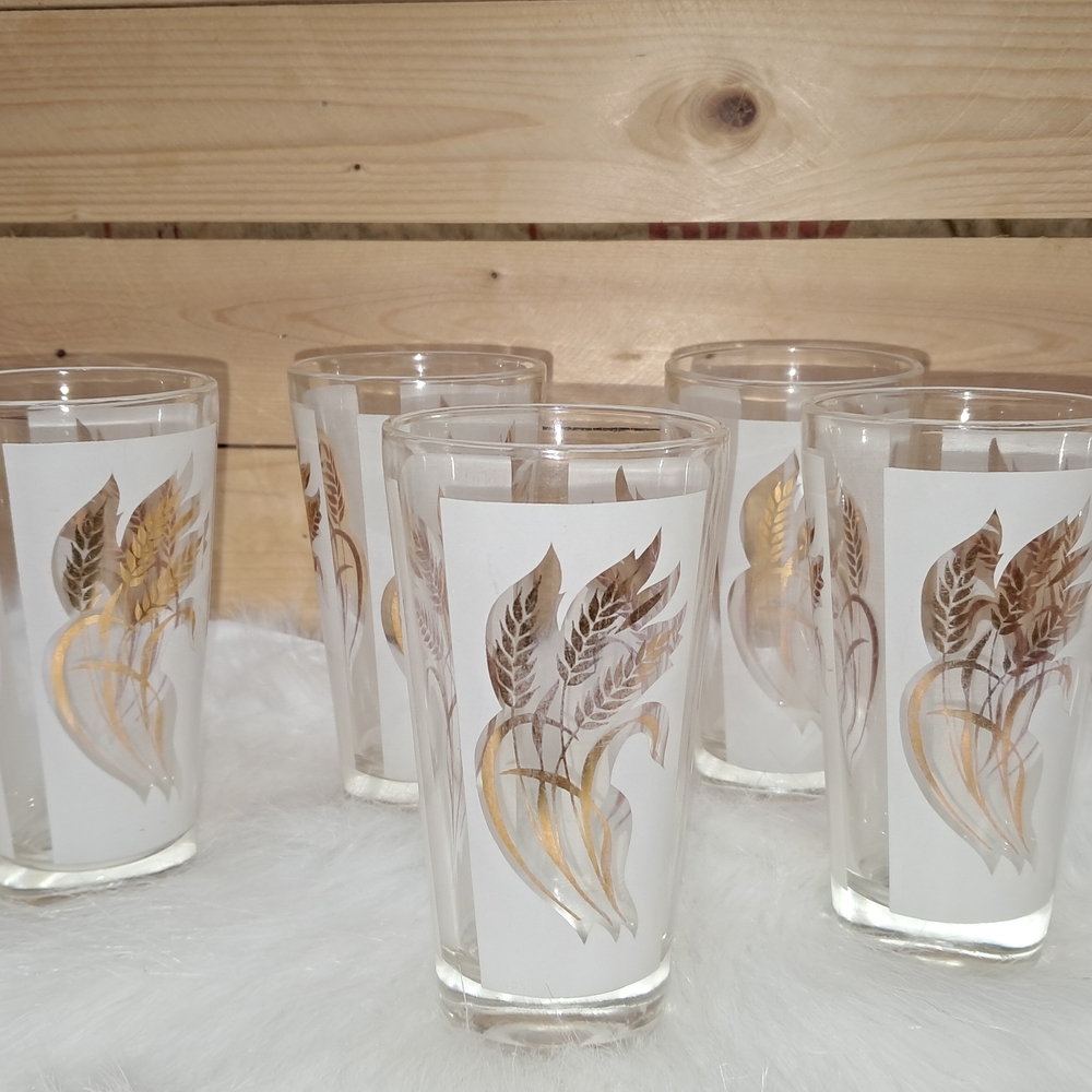 Set of 6 Frosted Gold Wheat Drinlomg  Glasses